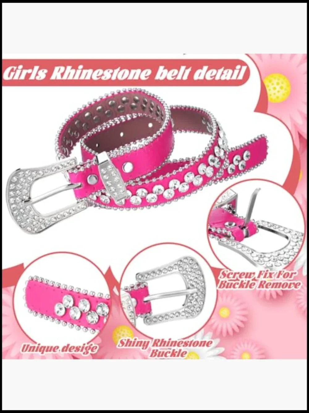 2 Pcs Kids Rhinestone Belt Western Cowboy Belt with Bling Diamond Studded
